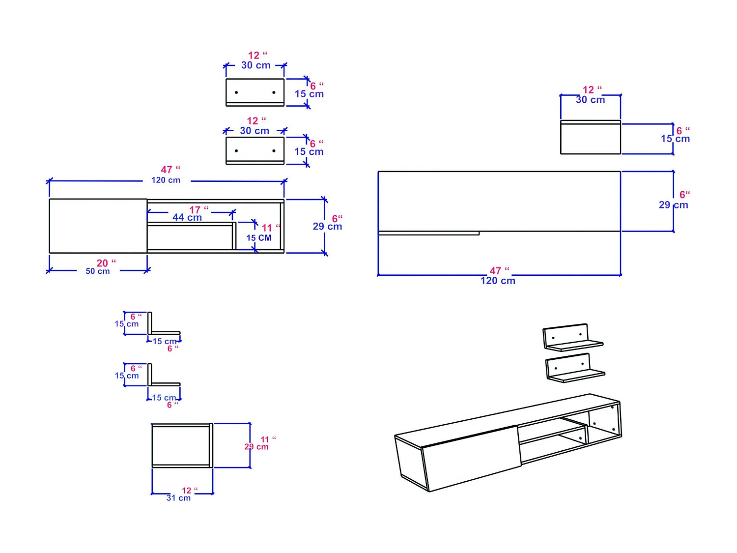 Móvel de TV moderno – 120 cm – branco – aglomerado revestido em melamina