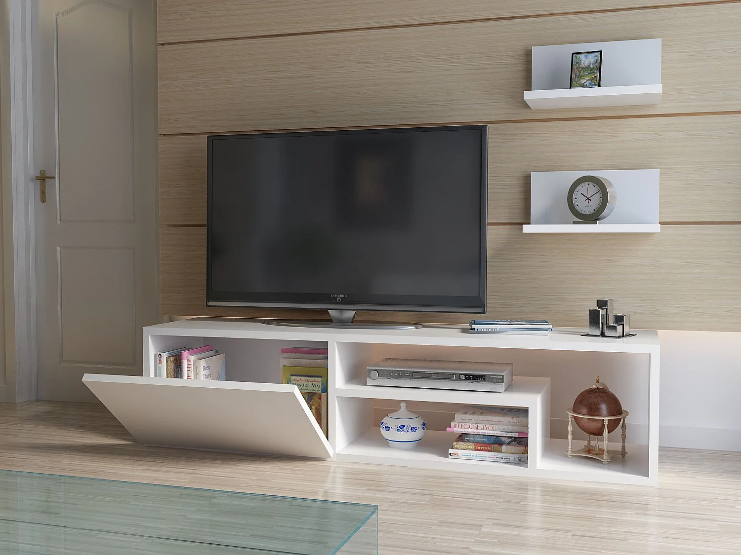 Ensemble meuble TV et 2 étagères murale Bijko Blanc