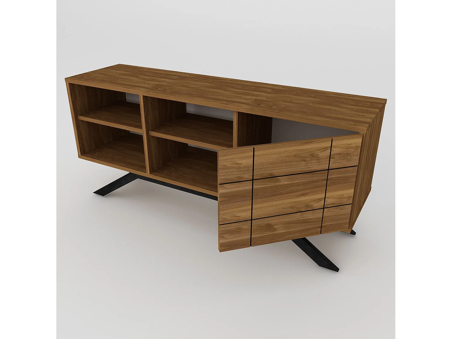 Móvel de TV moderno – 130 cm – preto e nogueira – painel de partículas revestido a melamina