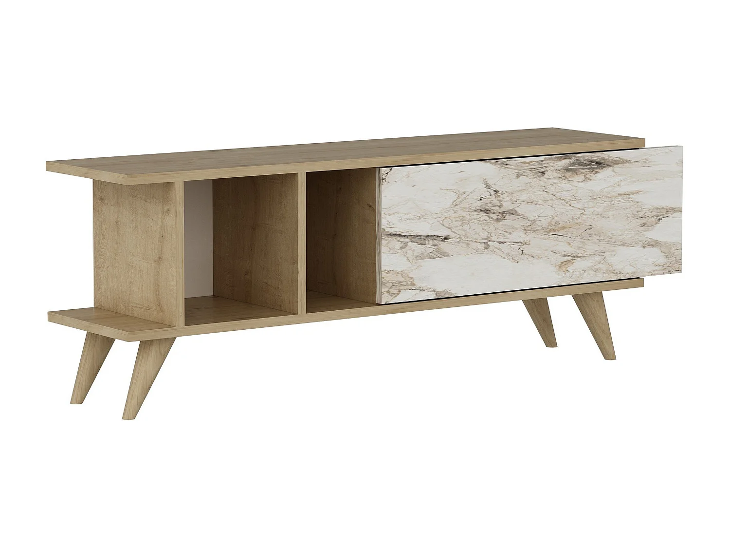 TV-Ständer – 120 cm x 30 cm x 45 cm – Saphir-Eiche und Marmor – Melaminbeschichtete Spanplatte