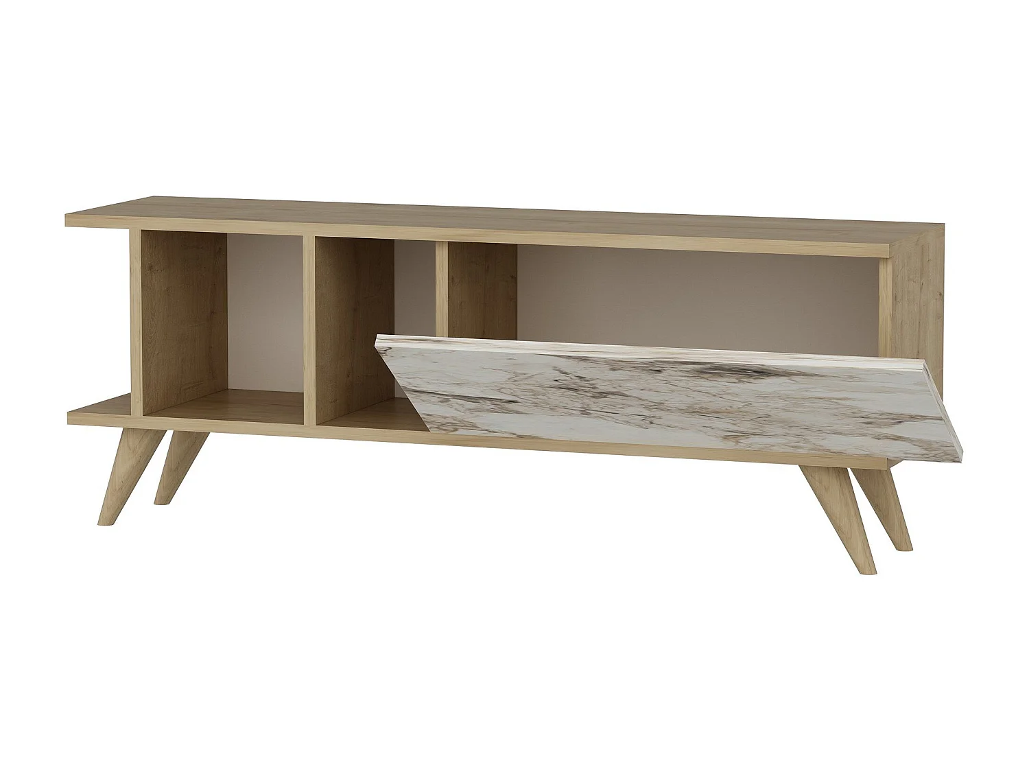 TV-Ständer – 120 cm x 30 cm x 45 cm – Saphir-Eiche und Marmor – Melaminbeschichtete Spanplatte