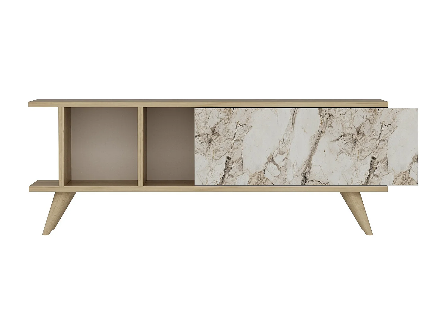 TV-Ständer – 120 cm x 30 cm x 45 cm – Saphir-Eiche und Marmor – Melaminbeschichtete Spanplatte