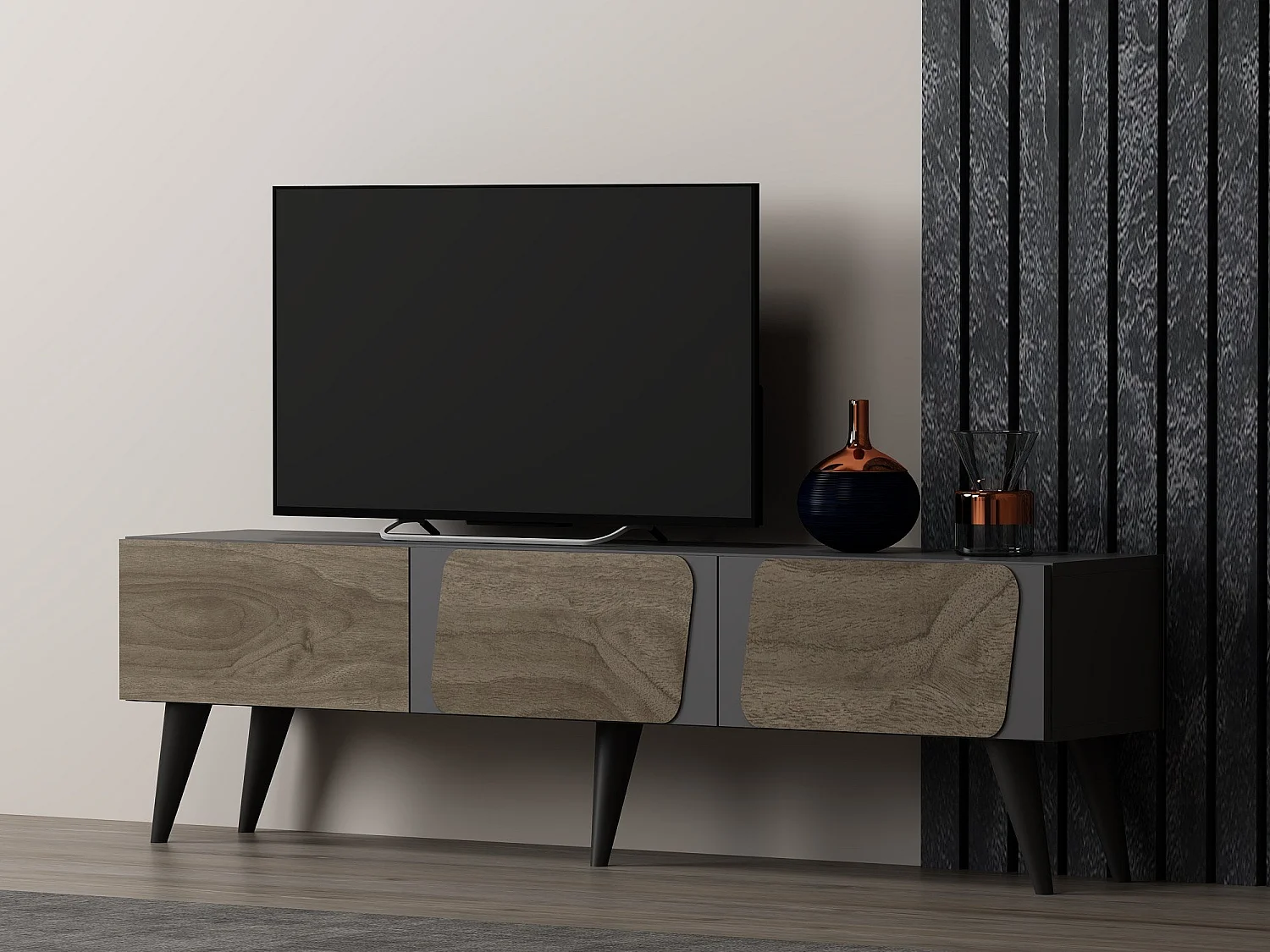 Mueble de TV – 150cmx30cmx43cm – Antracita y Nogal – MDF