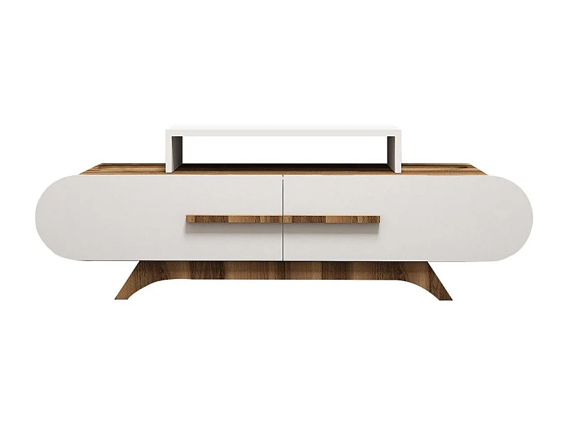 Meuble TV 2 portes décor noyer et blanc L145 cm - Rose