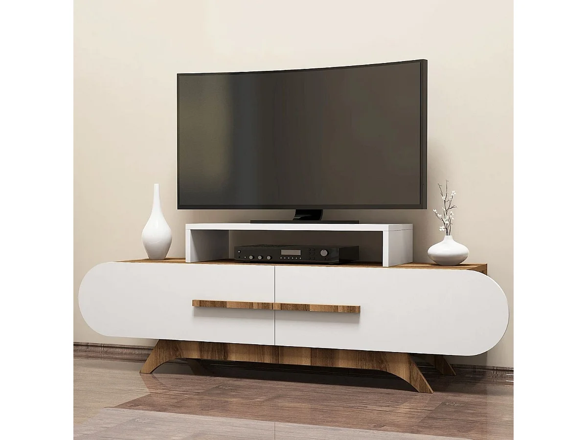 TV-meubel 2 deuren walnoot en wit decor L145 cm - Roze