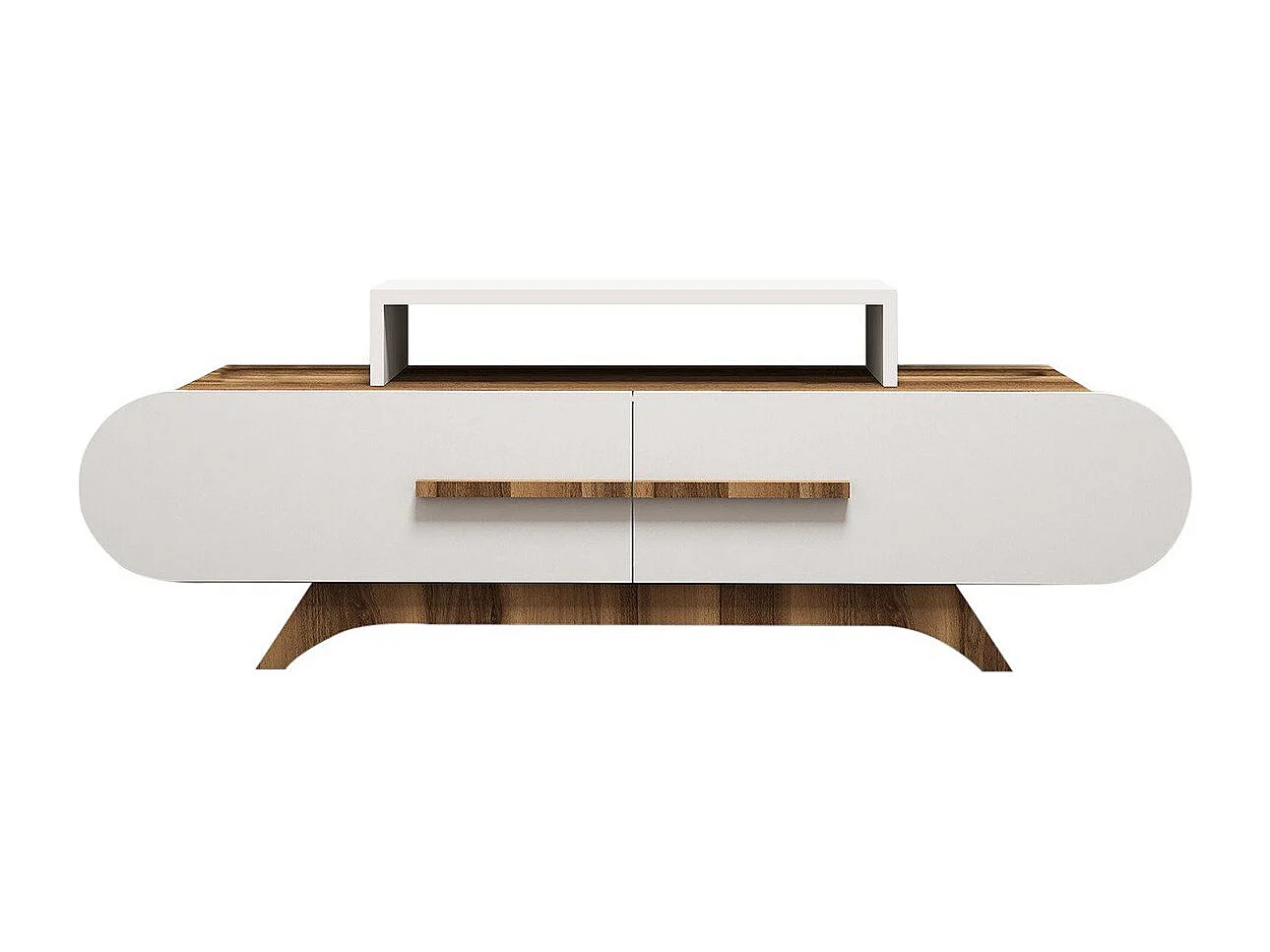 Meuble TV 2 portes décor noyer et blanc L145 cm - Rose