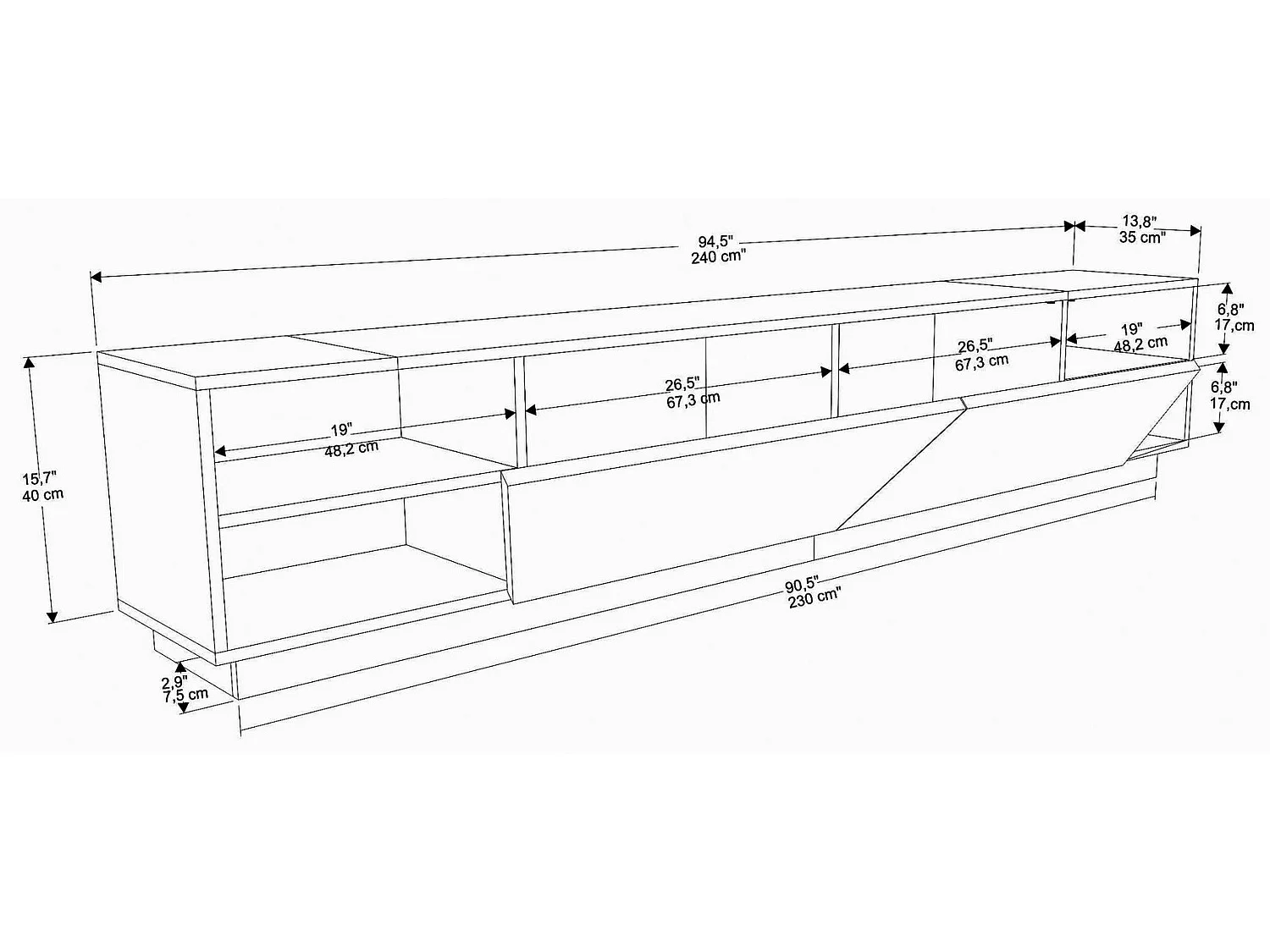 Mueble de TV 4 estantes 2 puertas L240 cm - Rhodes