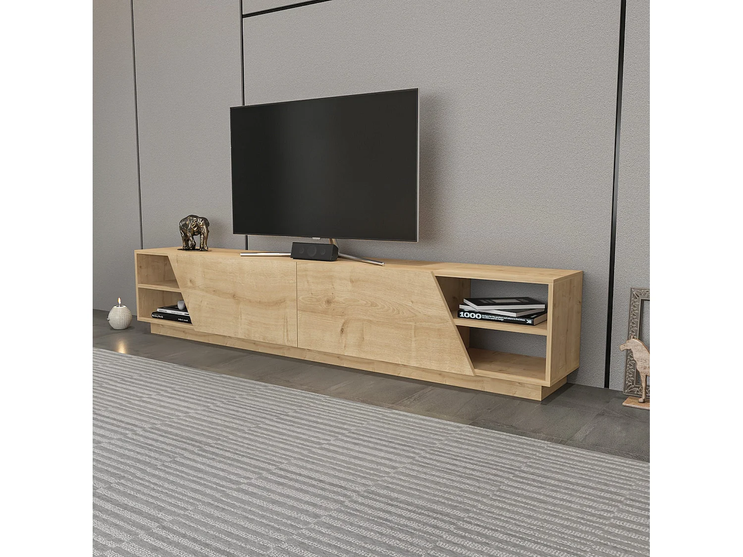 Meuble TV 4 étagères 2 portes L240 cm - Rhodes