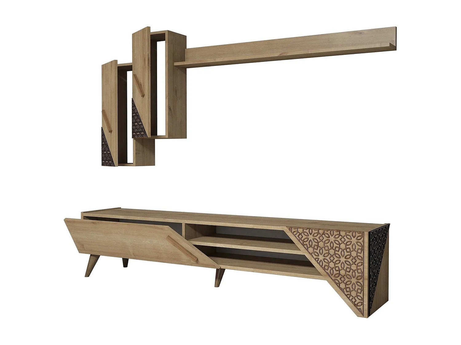 Conjunto de salón Kailua 1564, Roble, Partes separadas|Con mesa de TV, 180x37cm