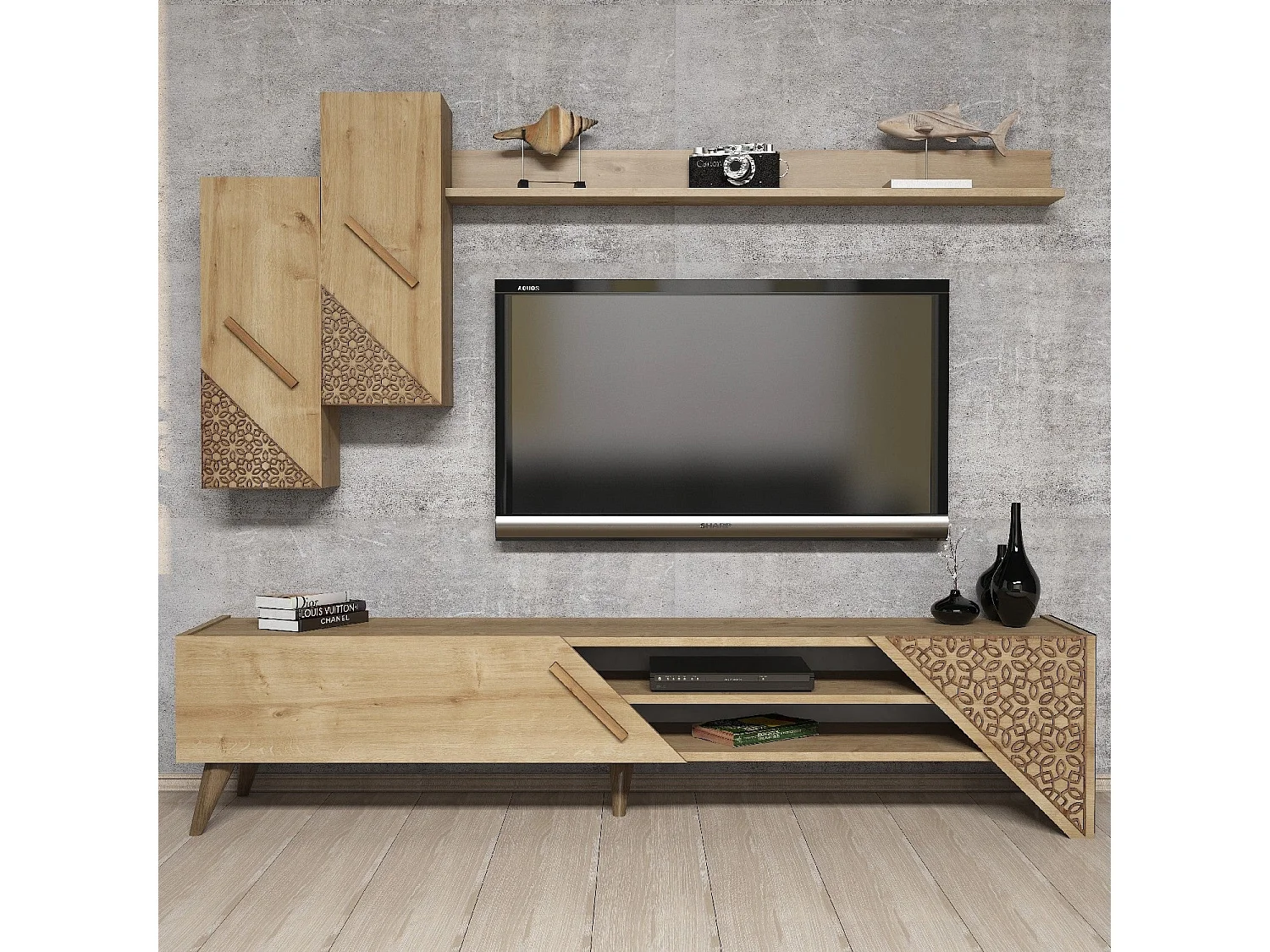 Conjunto de salón Kailua 1564, Roble, Partes separadas|Con mesa de TV, 180x37cm