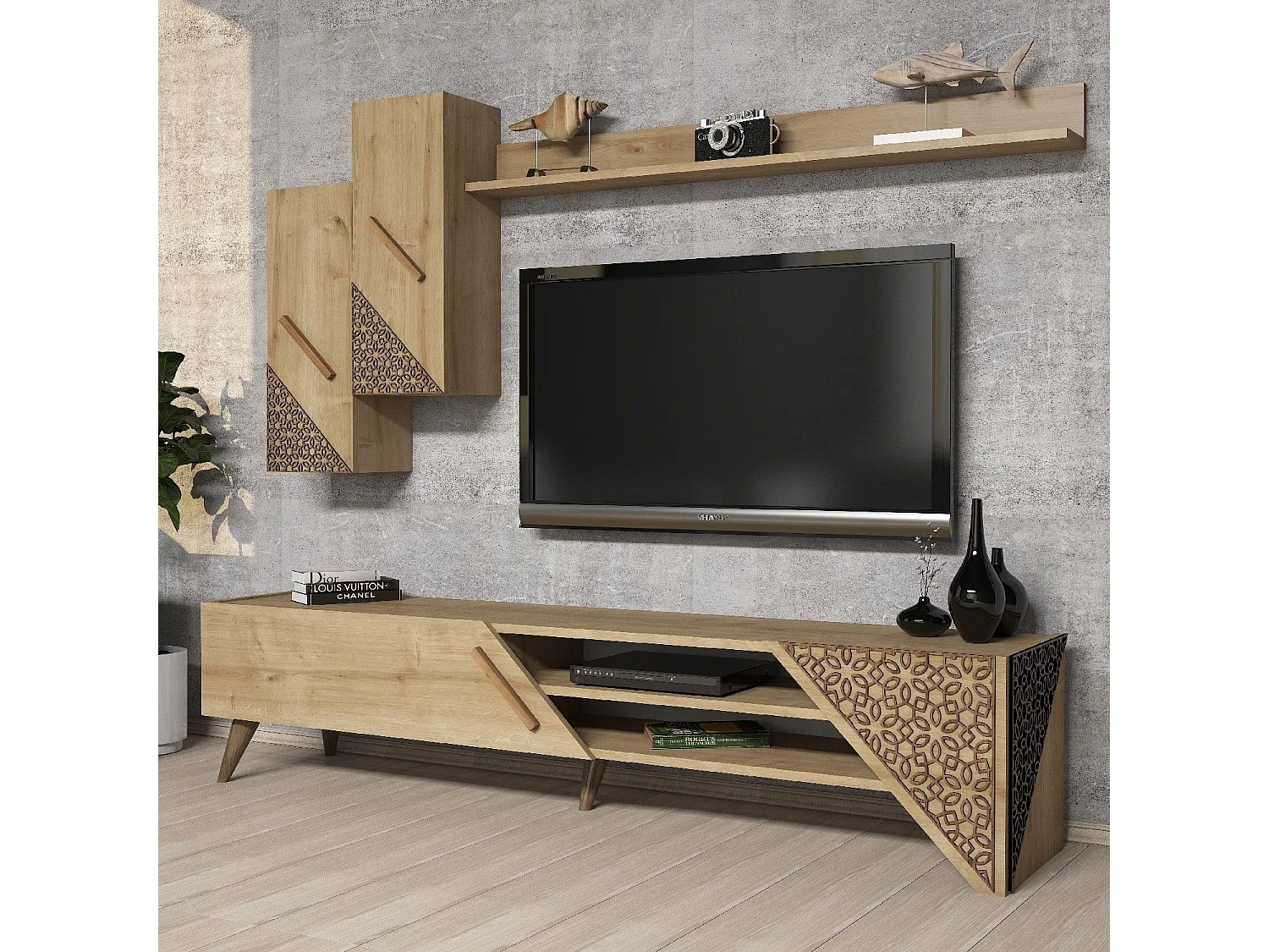 Moderner TV-Ständer aus Melamin – 180 cm – Eiche