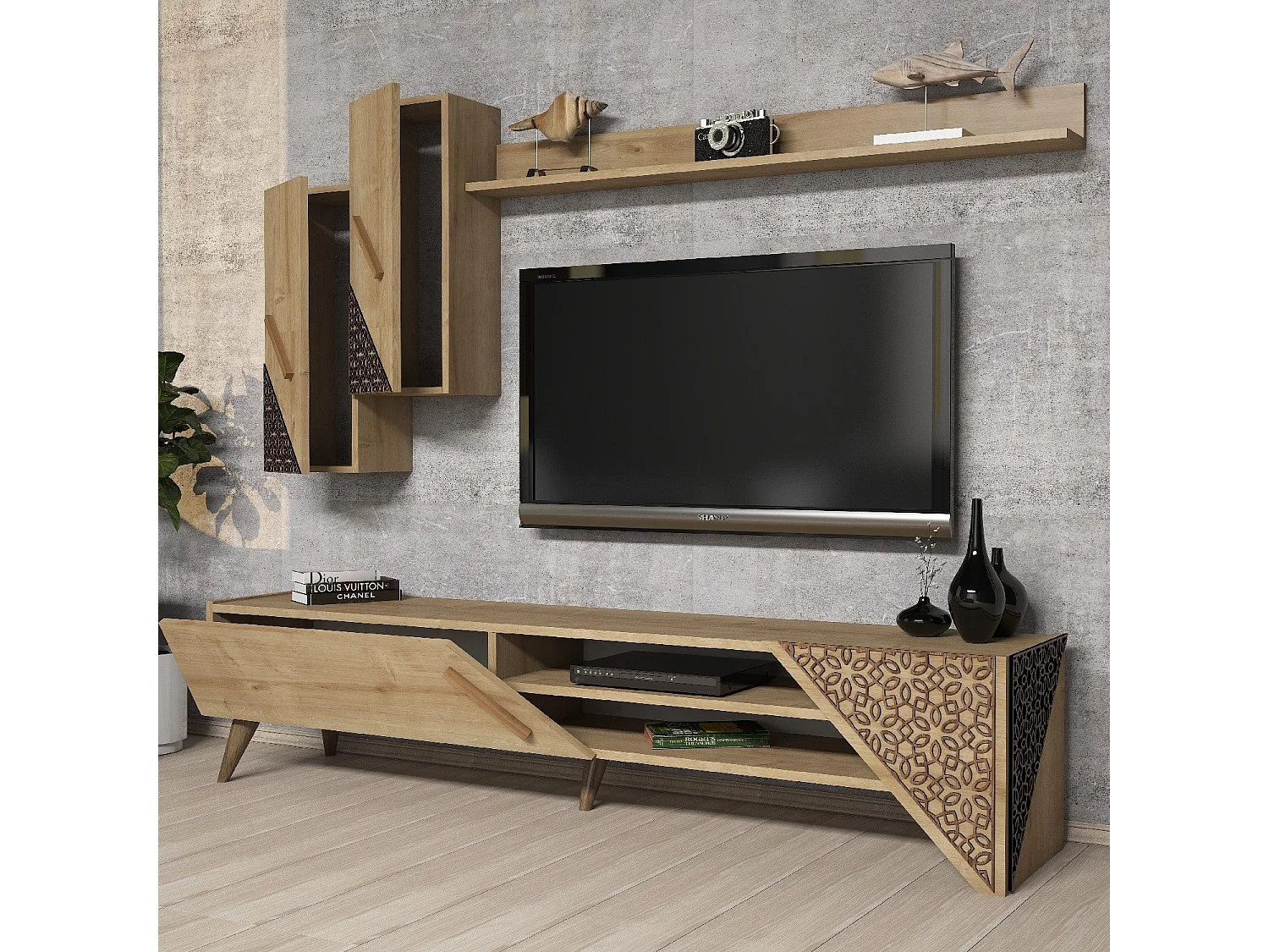 Moderner TV-Ständer aus Melamin – 180 cm – Eiche