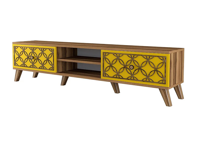 Móvel de TV – 180 cm – Nogueira e Amarelo – Painéis de partículas revestidos a melamina