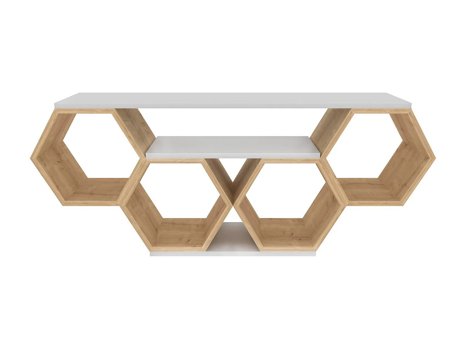 Elegante tv-standaard, wit en sonamo, 140 x 29,6 x 55,5 cm | 100% melamine gecoate spaanplaat, 18 mm dik | Modern design voor woonkamers en entertainmentruimtes