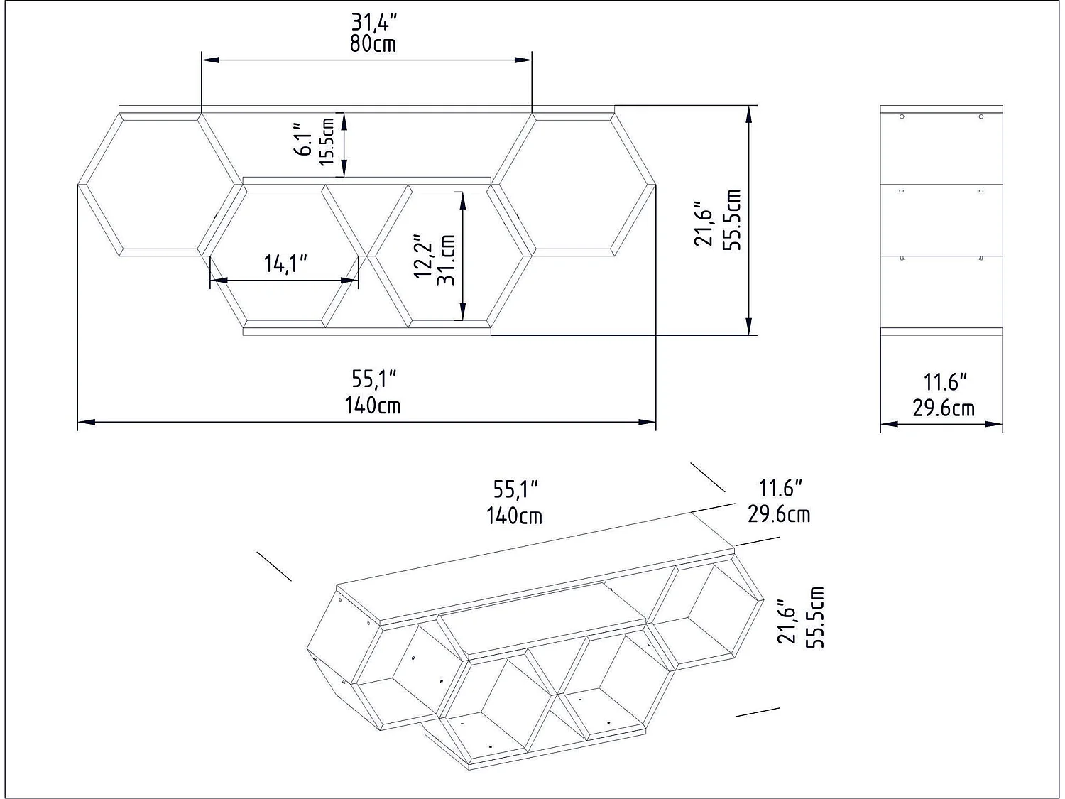 Elegante tv-standaard, wit en sonamo, 140 x 29,6 x 55,5 cm | 100% melamine gecoate spaanplaat, 18 mm dik | Modern design voor woonkamers en entertainmentruimtes