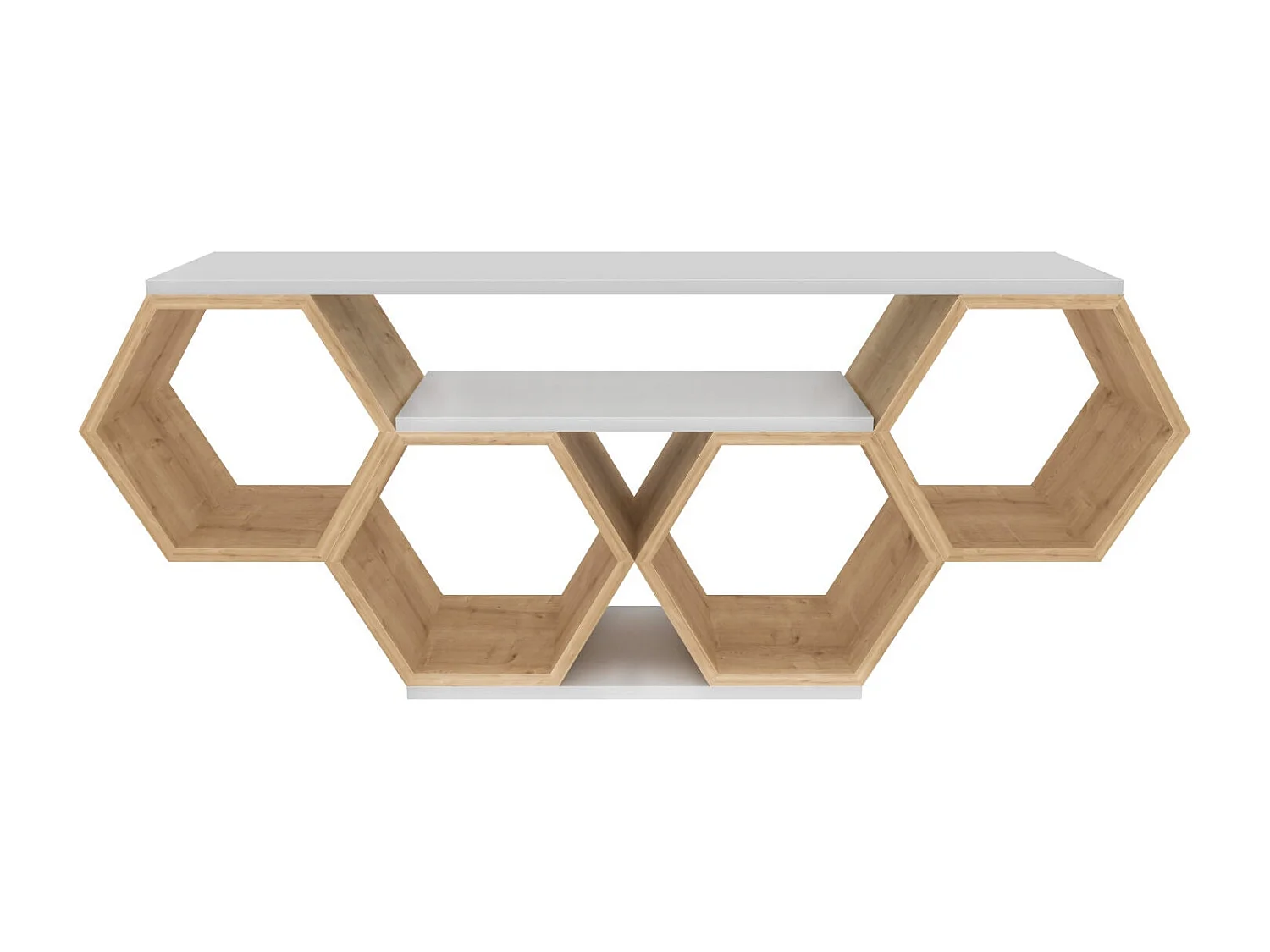 Elegante tv-standaard, wit en sonamo, 140 x 29,6 x 55,5 cm | 100% melamine gecoate spaanplaat, 18 mm dik | Modern design voor woonkamers en entertainmentruimtes