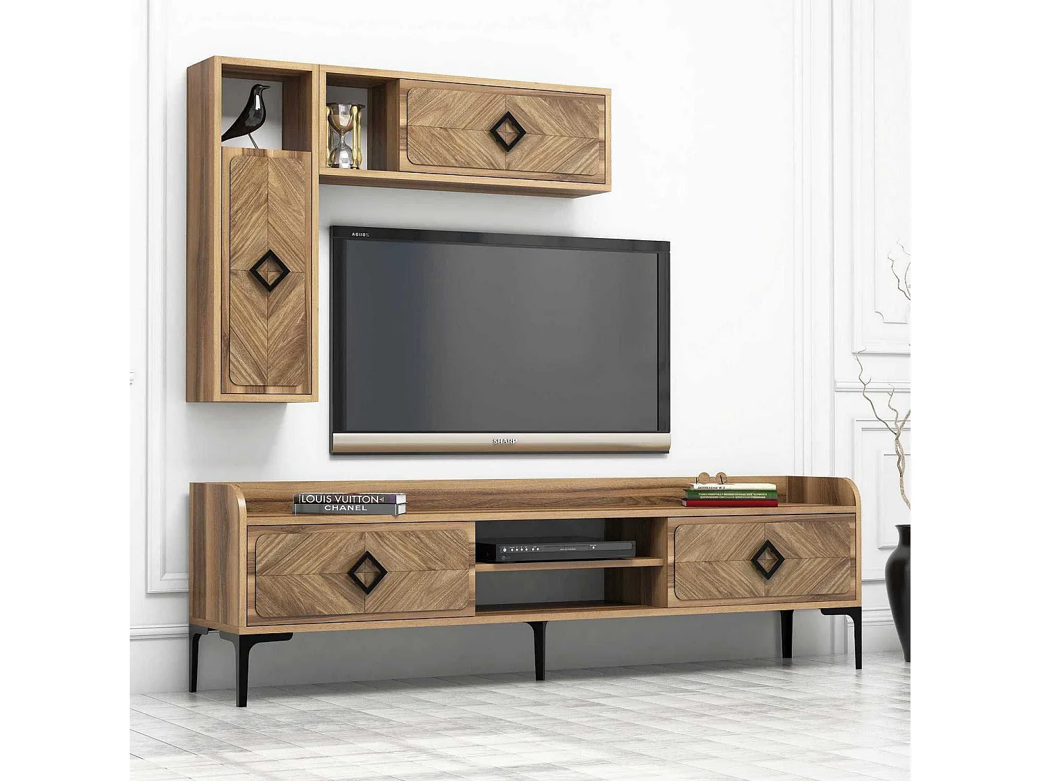 Mueble de TV moderno – 180 cm x 52 cm x 35 cm – nogal – melamina