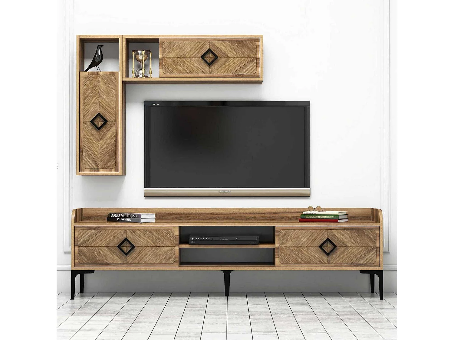 Mueble de TV moderno – 180 cm x 52 cm x 35 cm – nogal – melamina