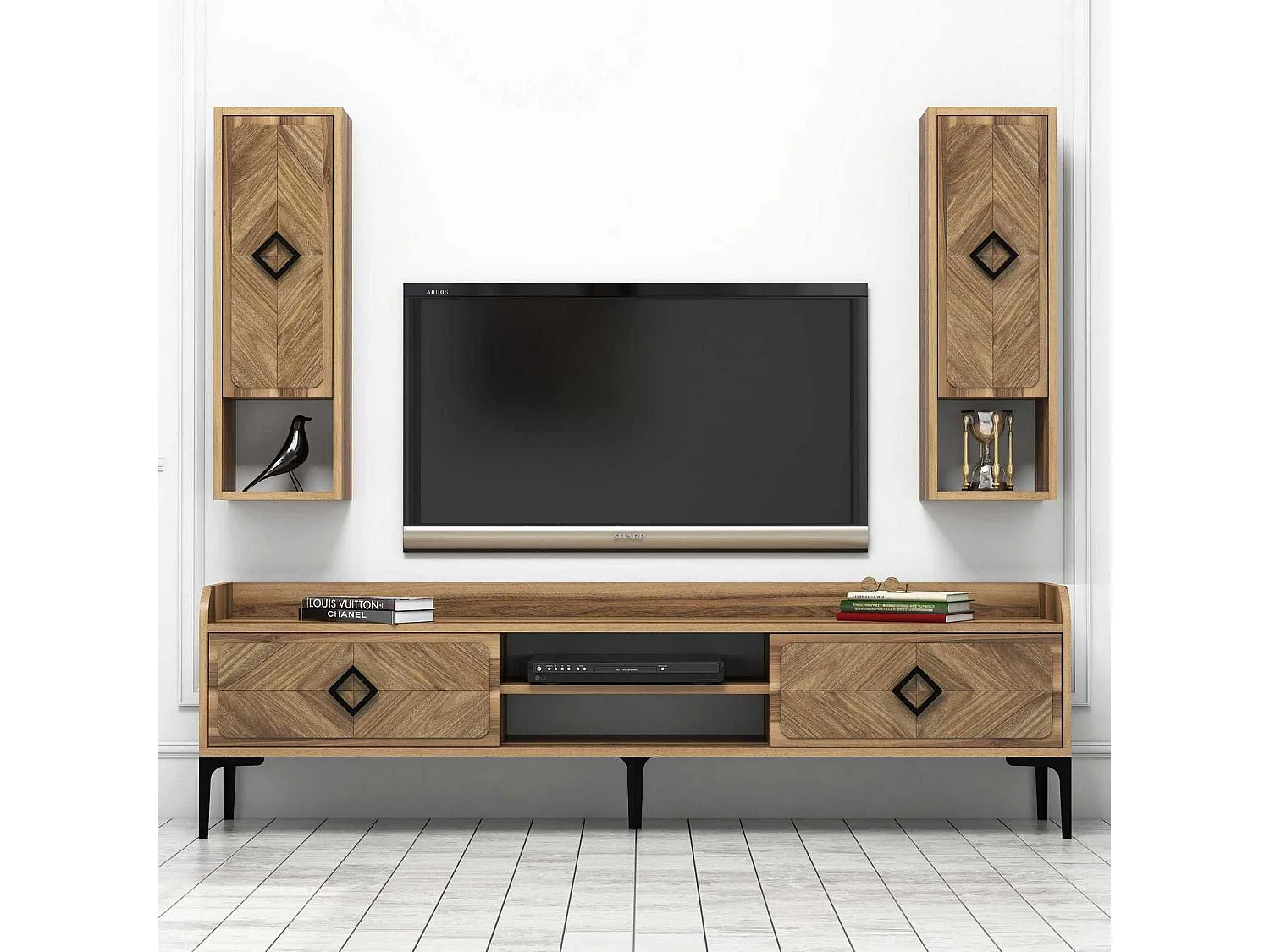 Mueble de TV moderno – 180 cm x 52 cm x 35 cm – nogal – melamina