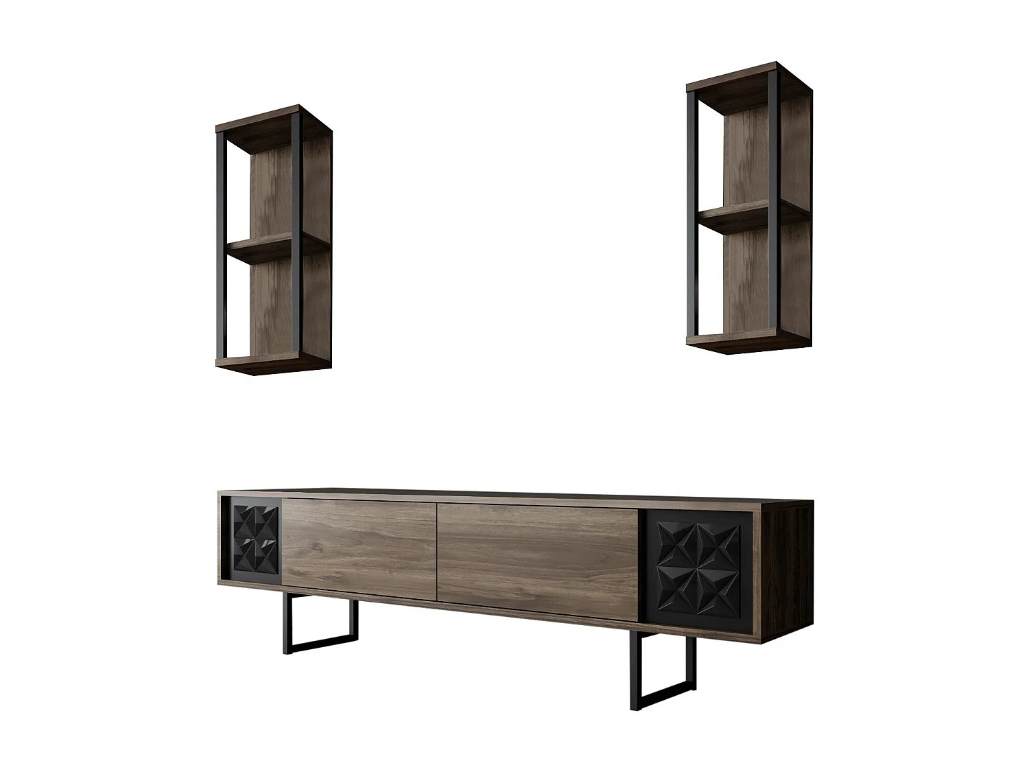 TV-Ständer – 180 x 30 x 48 cm – Walnuss und Schwarz – melaminbeschichtete Spanplatte