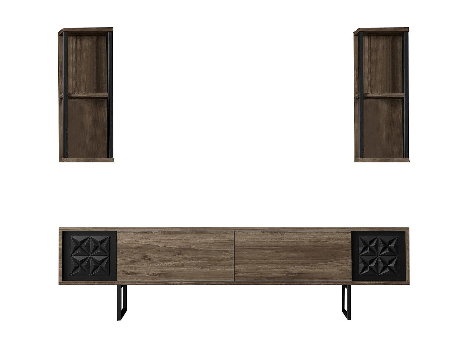 TV-Ständer – 180 x 30 x 48 cm – Walnuss und Schwarz – melaminbeschichtete Spanplatte