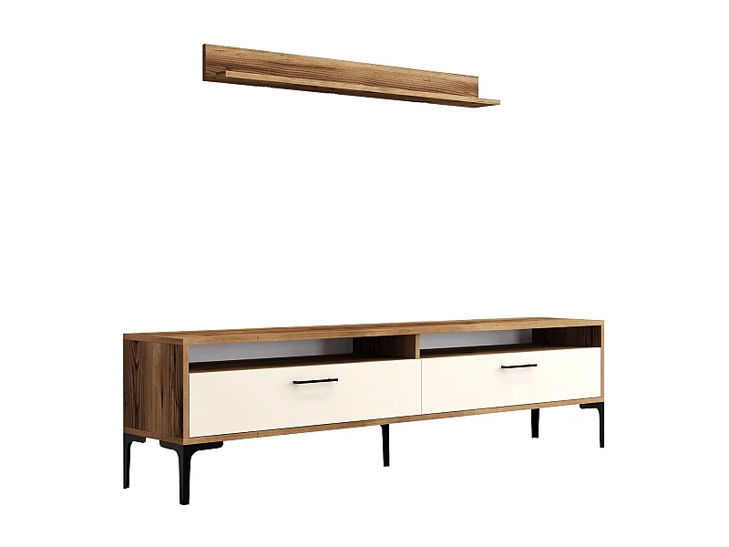 Mueble de TV moderno – 180 cm – Nogal y Crema – Revestido 100% melamina