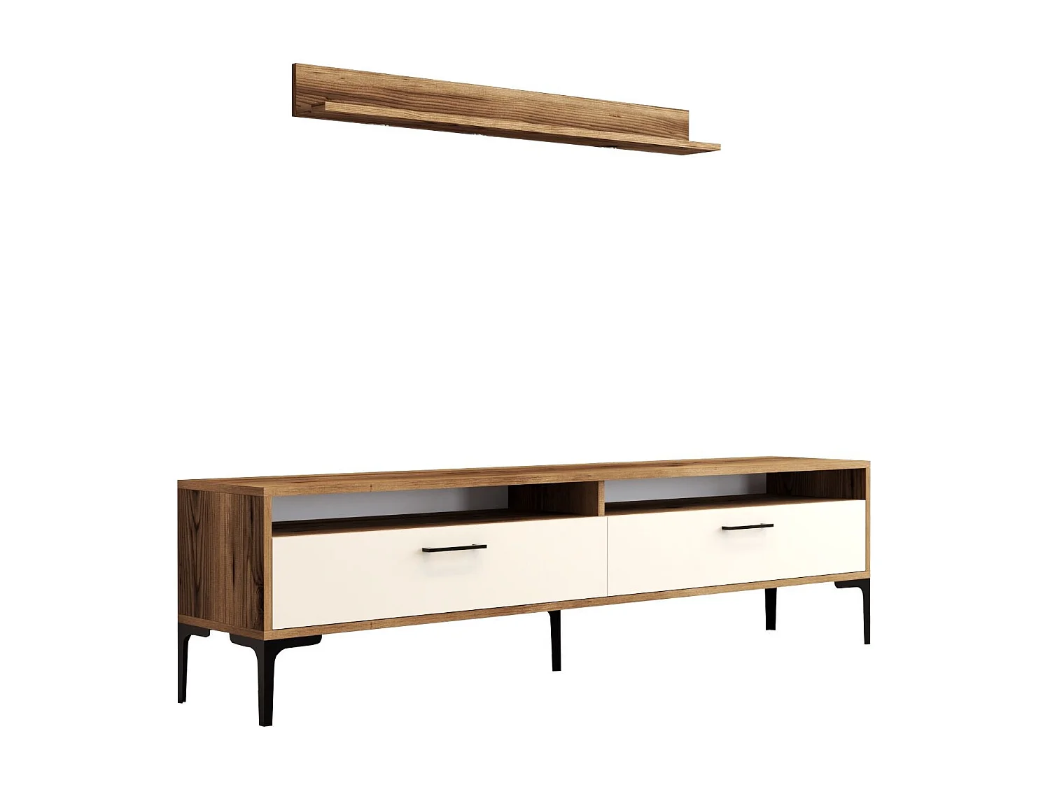 Mueble de TV moderno – 180 cm – Nogal y Crema – Revestido 100% melamina