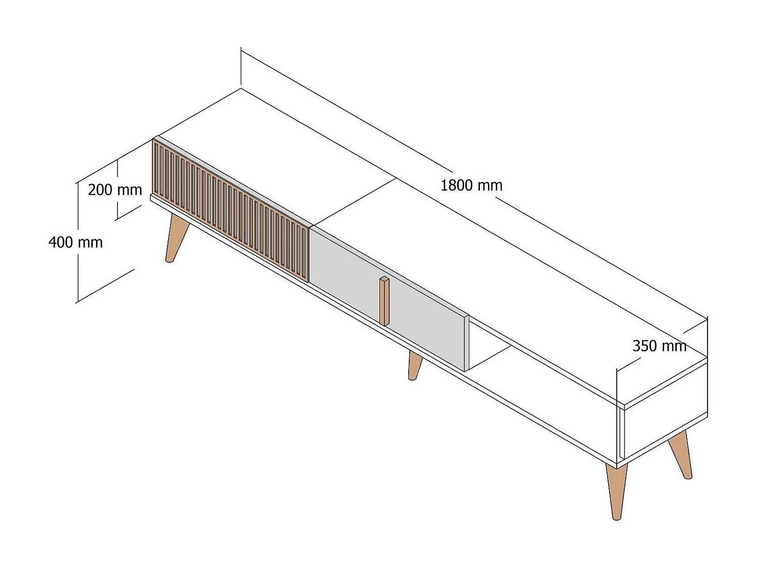 Mueble de TV – 180 x 40 x 35 cm – Nogal y Antracita – Tablero de partículas recubierto de melamina