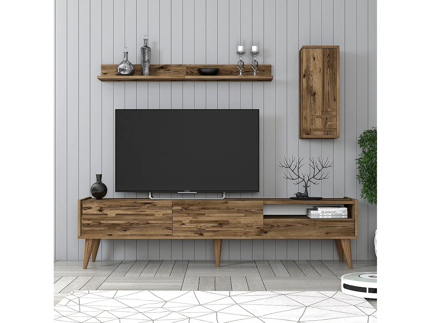 Móvel de TV – 180 cm de largura – nogueira – melamina