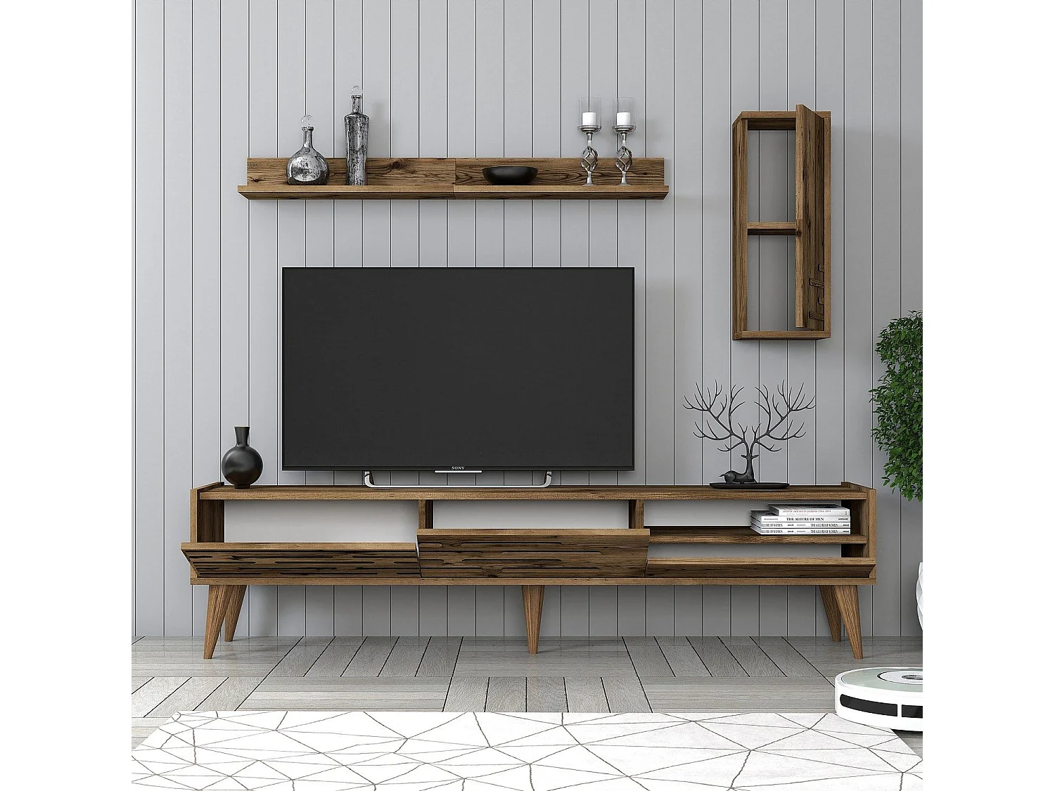 Móvel de TV – 180 cm de largura – nogueira – melamina