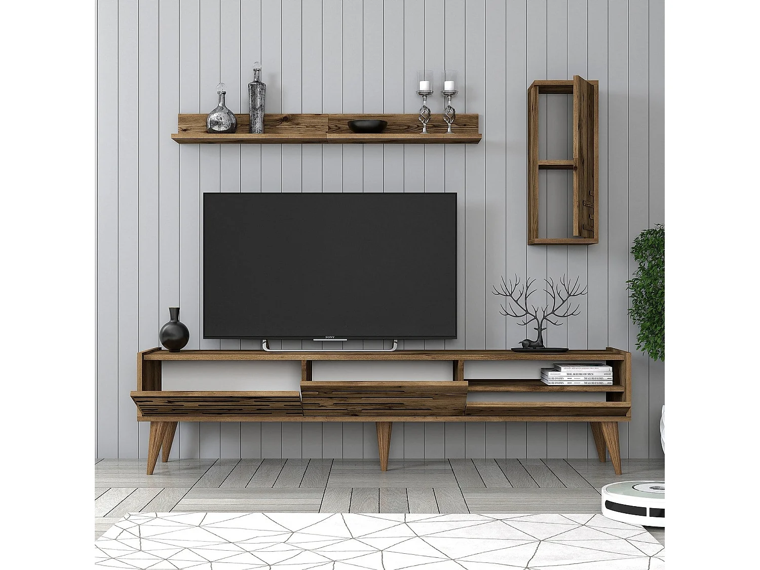 Móvel de TV – 180 cm de largura – nogueira – melamina