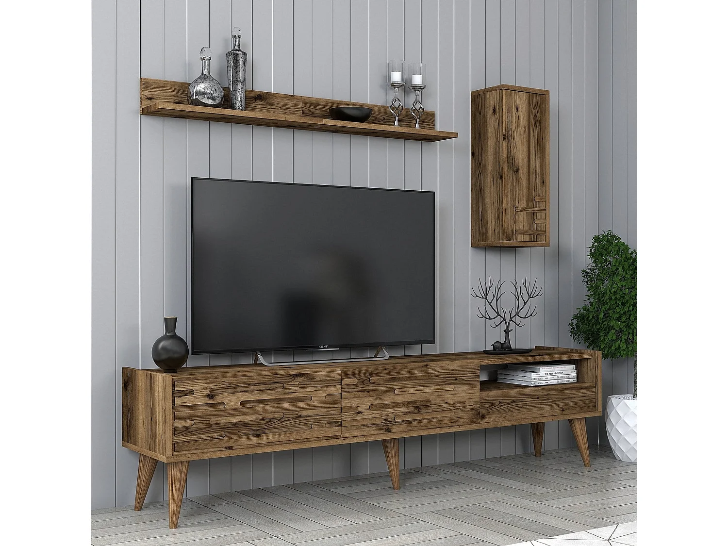 Móvel de TV – 180 cm de largura – nogueira – melamina