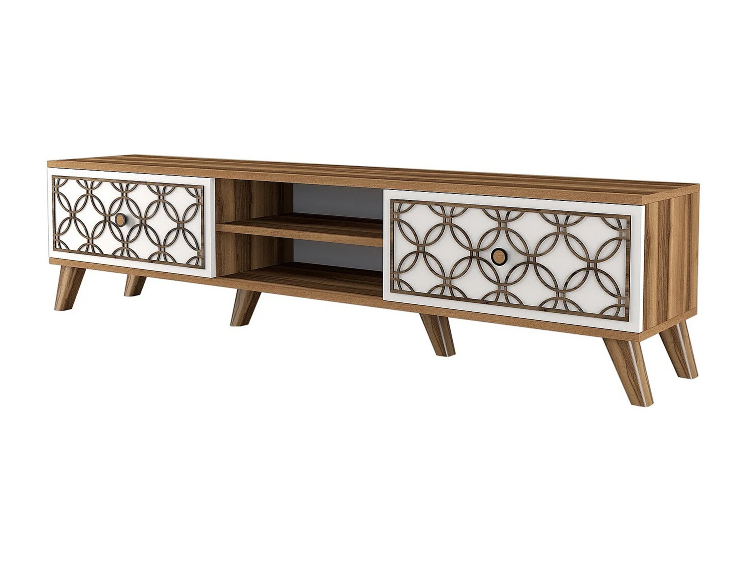 Mesa de tv Kailua 1166, Blanco|Nogal, 180x44x35cm