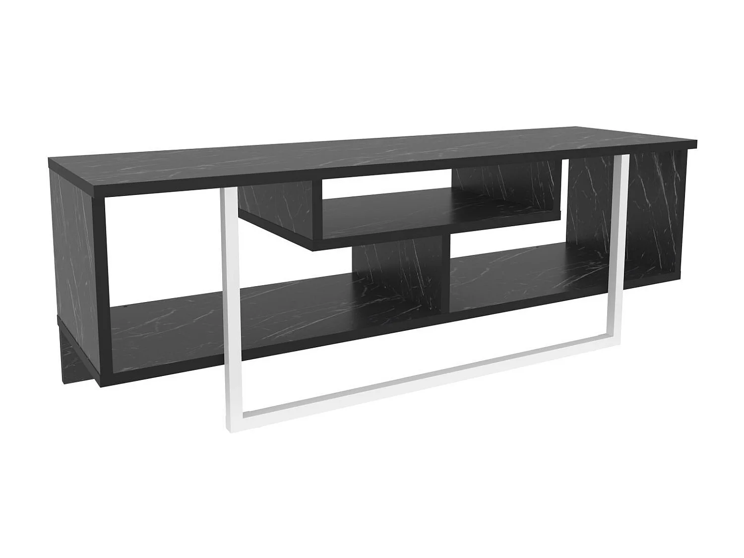 Meuble TV Nikolai 120cm Blanc et Noir Effet marbre