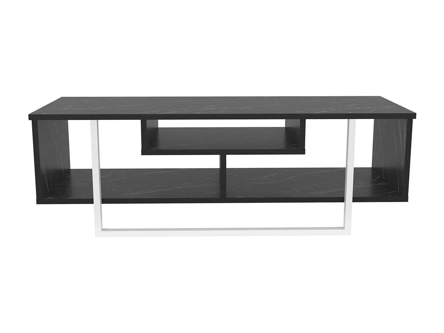 Meuble TV Nikolai 120cm Blanc et Noir Effet marbre