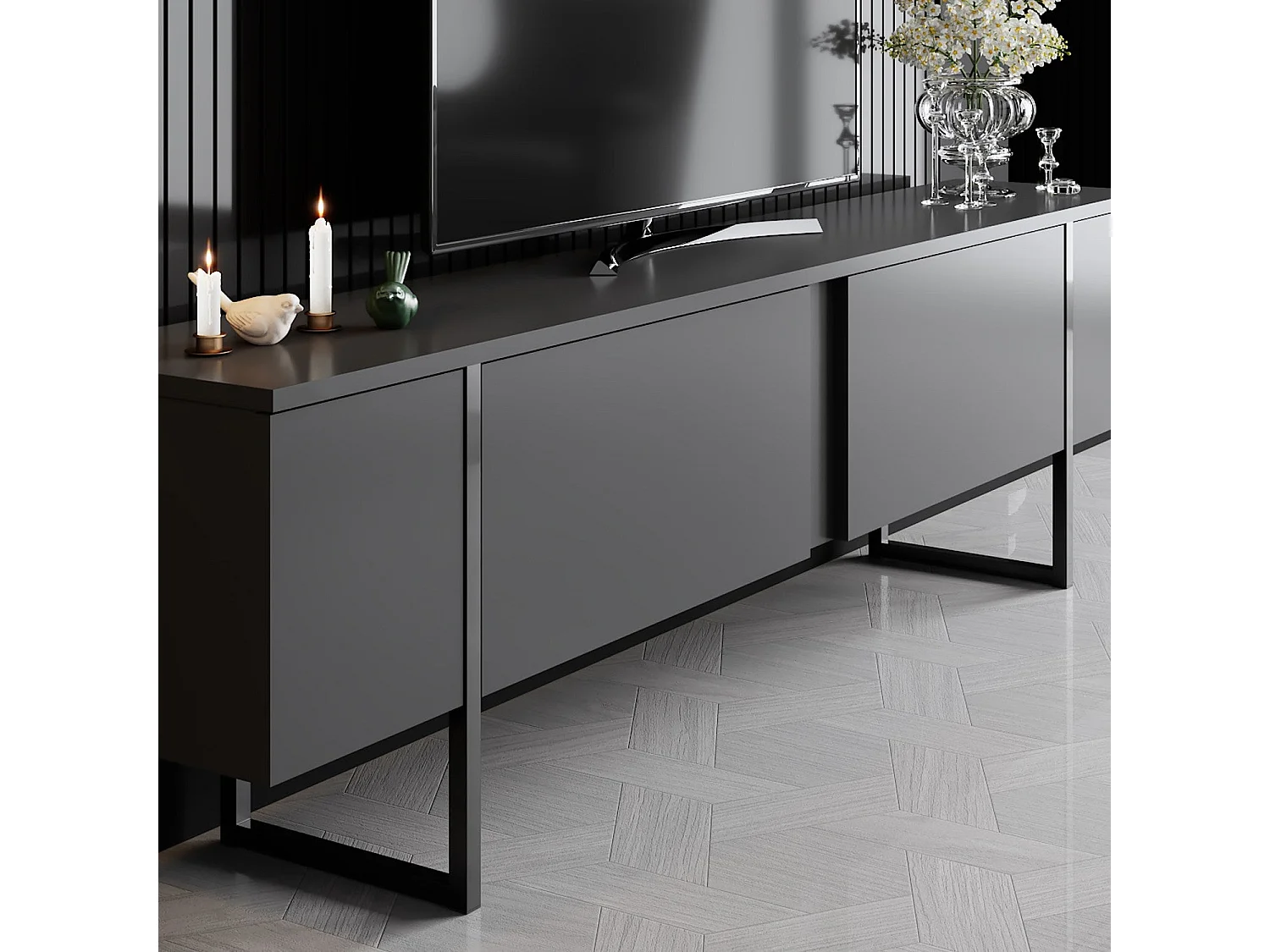 Meuble TV 2 portes rabattables L180 cm - LUXE