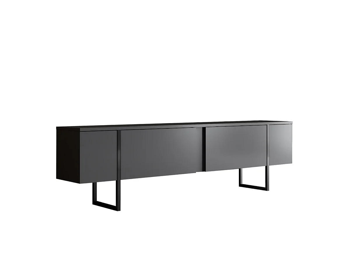 Modern TV Stand Anthracite Black 180x30x50 cm Scandinavian Style Cupboard 2 Doors