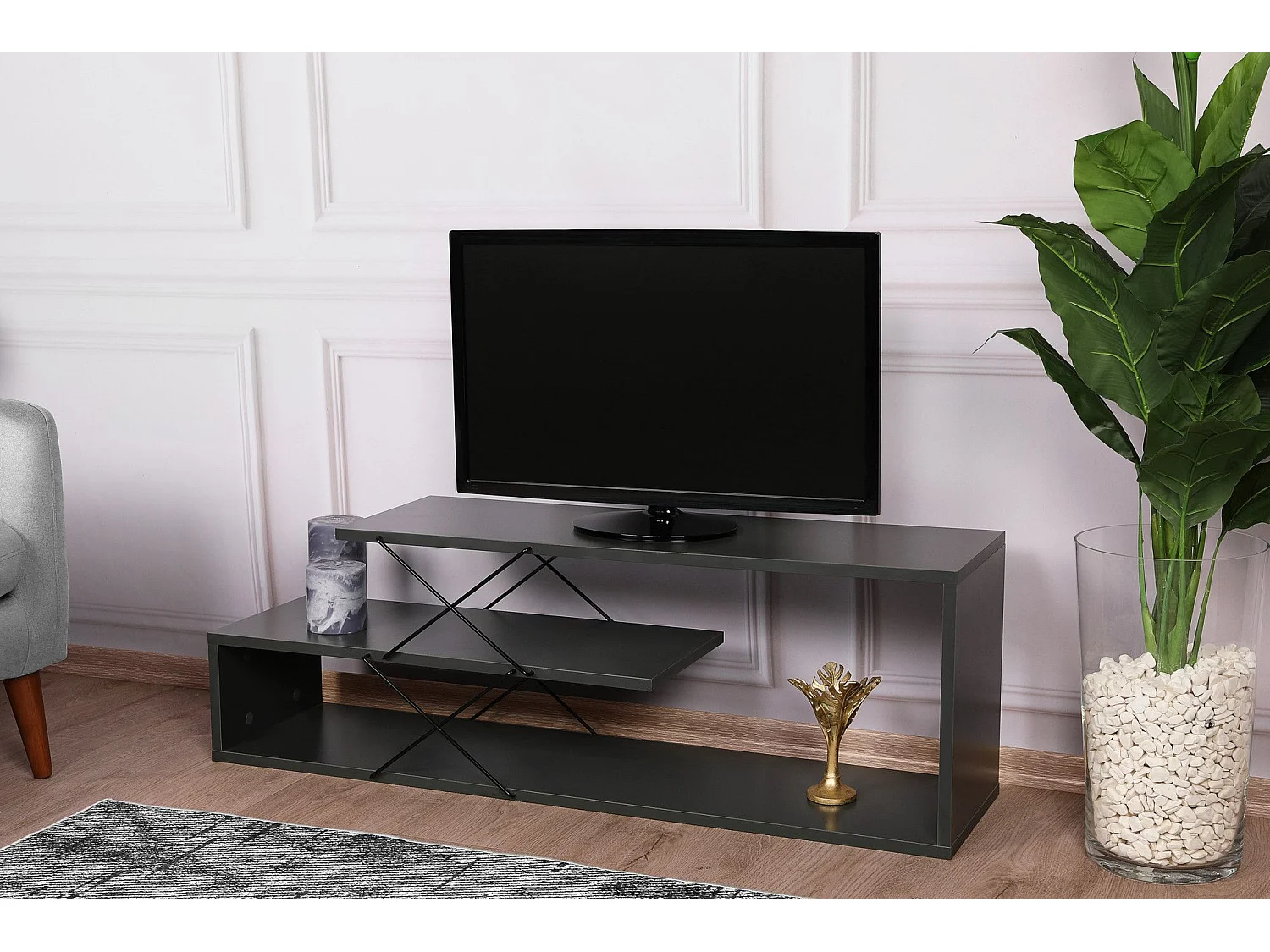 Stojak pod TV – 120 x 40 x 30 cm – Antracyt – Płyta wiórowa pokryta melaminą