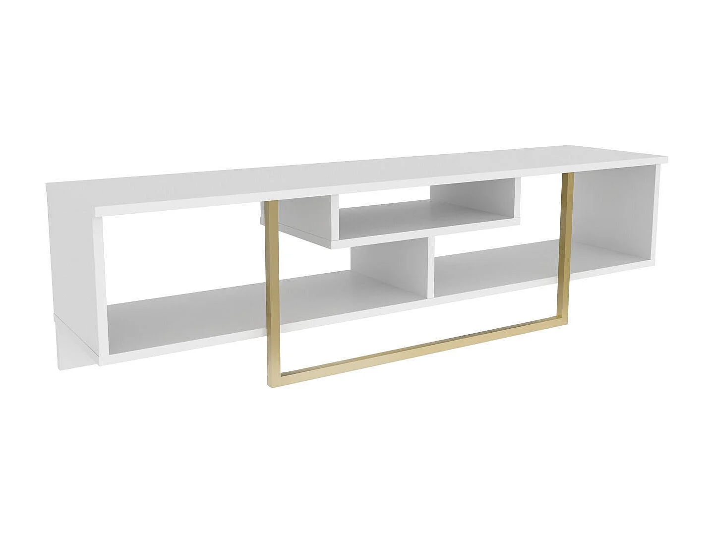 Mobile porta TV Kailua 245, Bianco|D'oro, 150x40x35cm