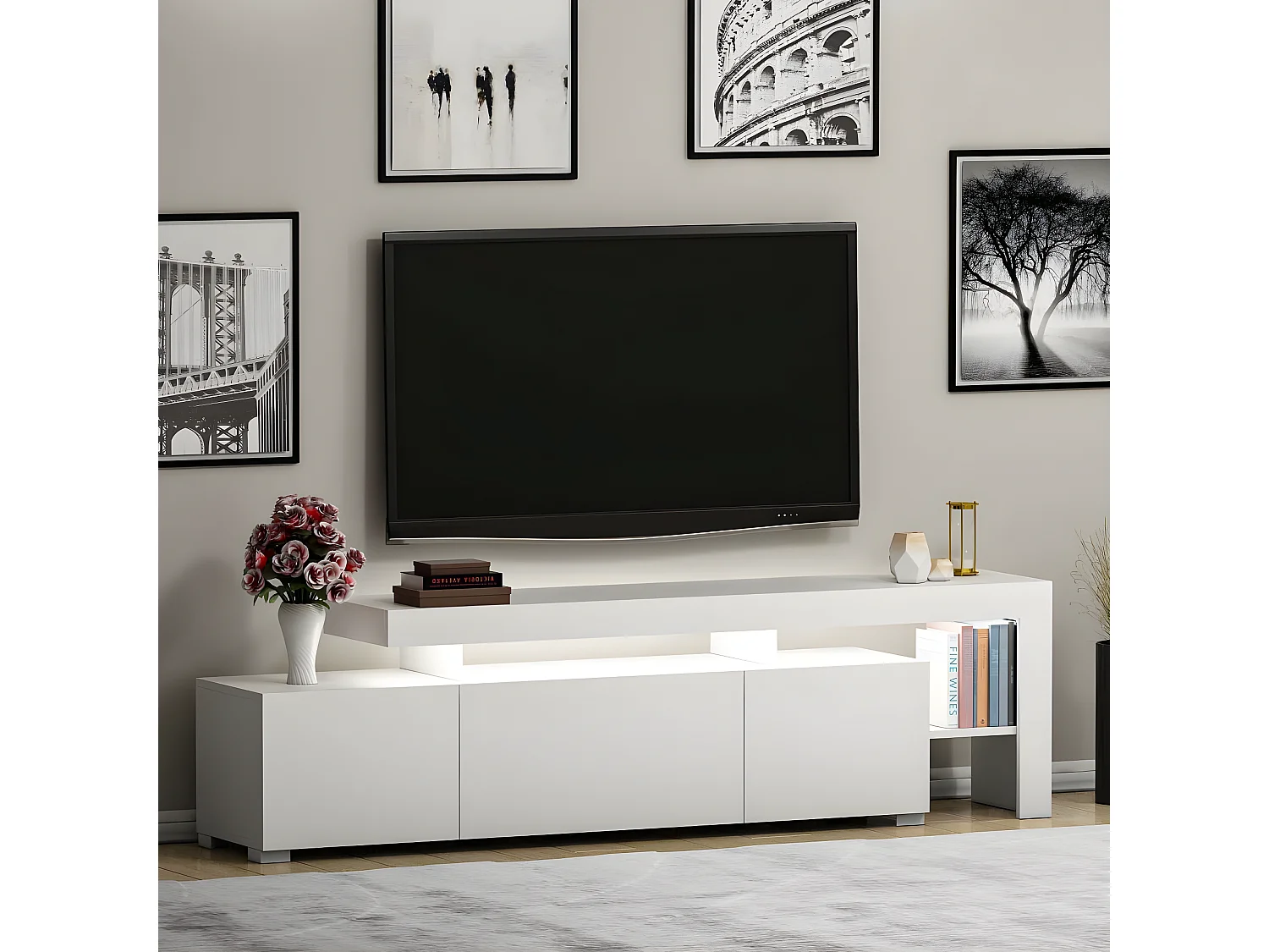 Meuble Tv design avec LED Jasir L192cm Blanc