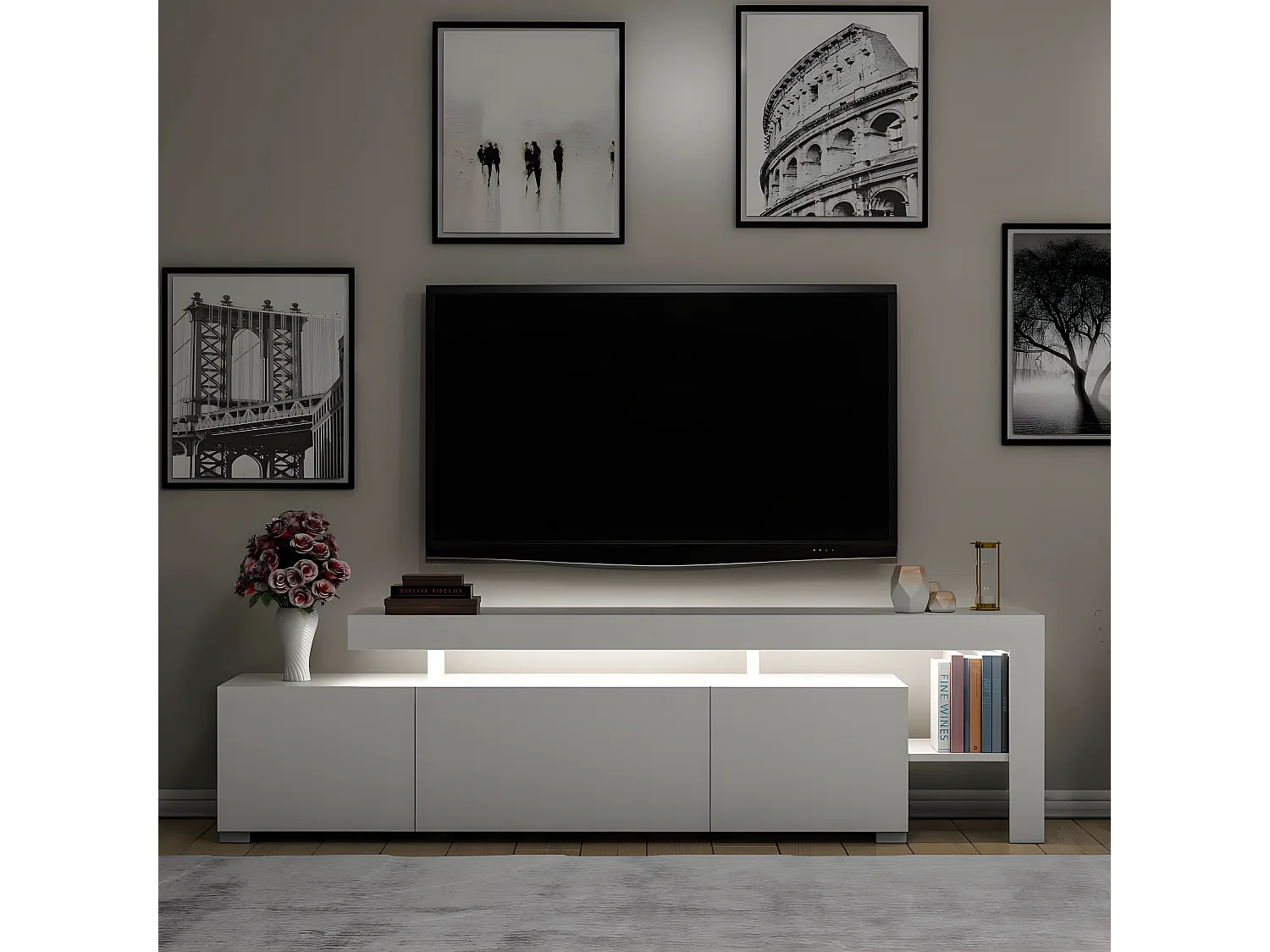 Meuble Tv design avec LED Jasir L192cm Blanc