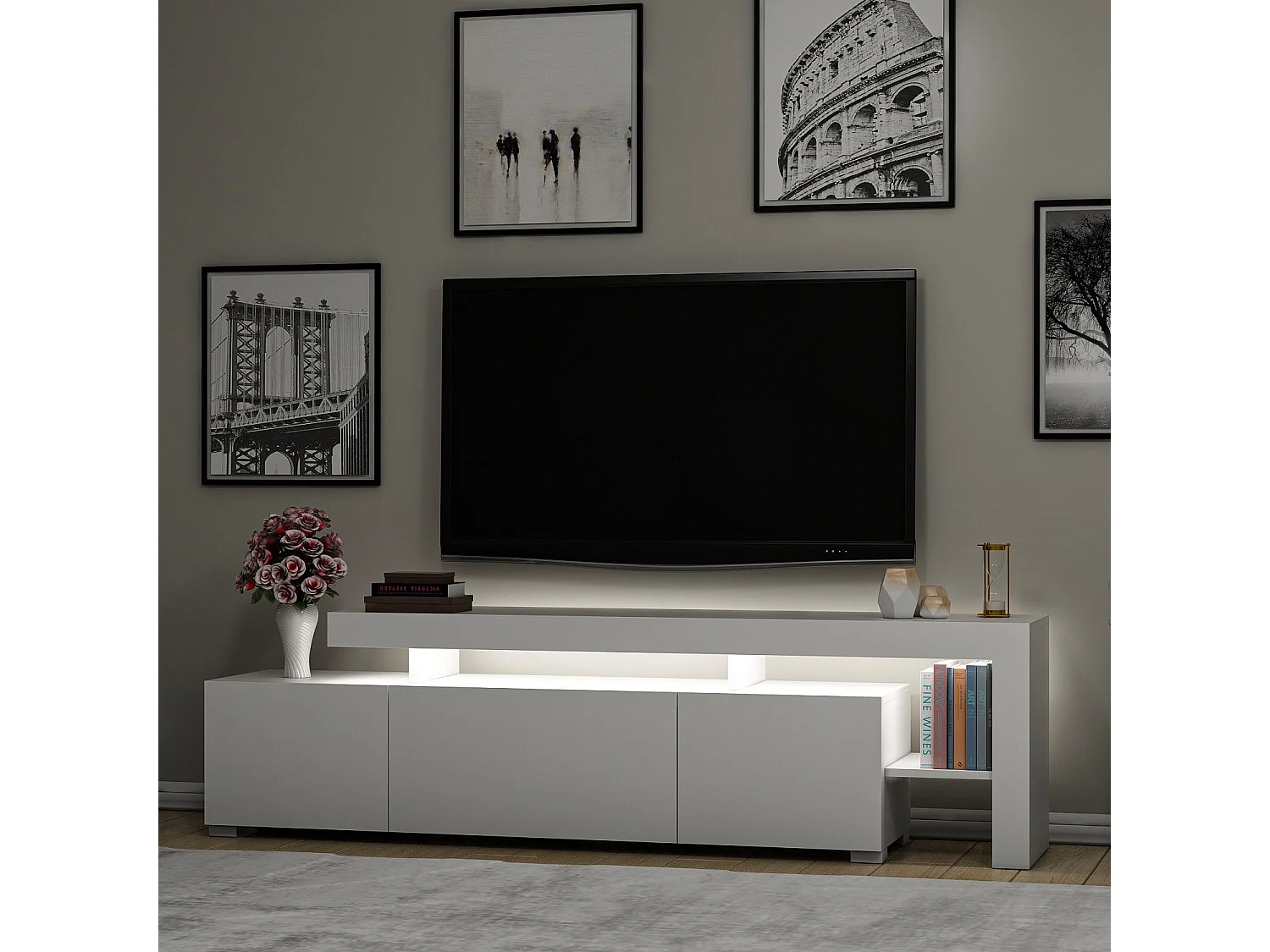 Meuble Tv design avec LED Jasir L192cm Blanc