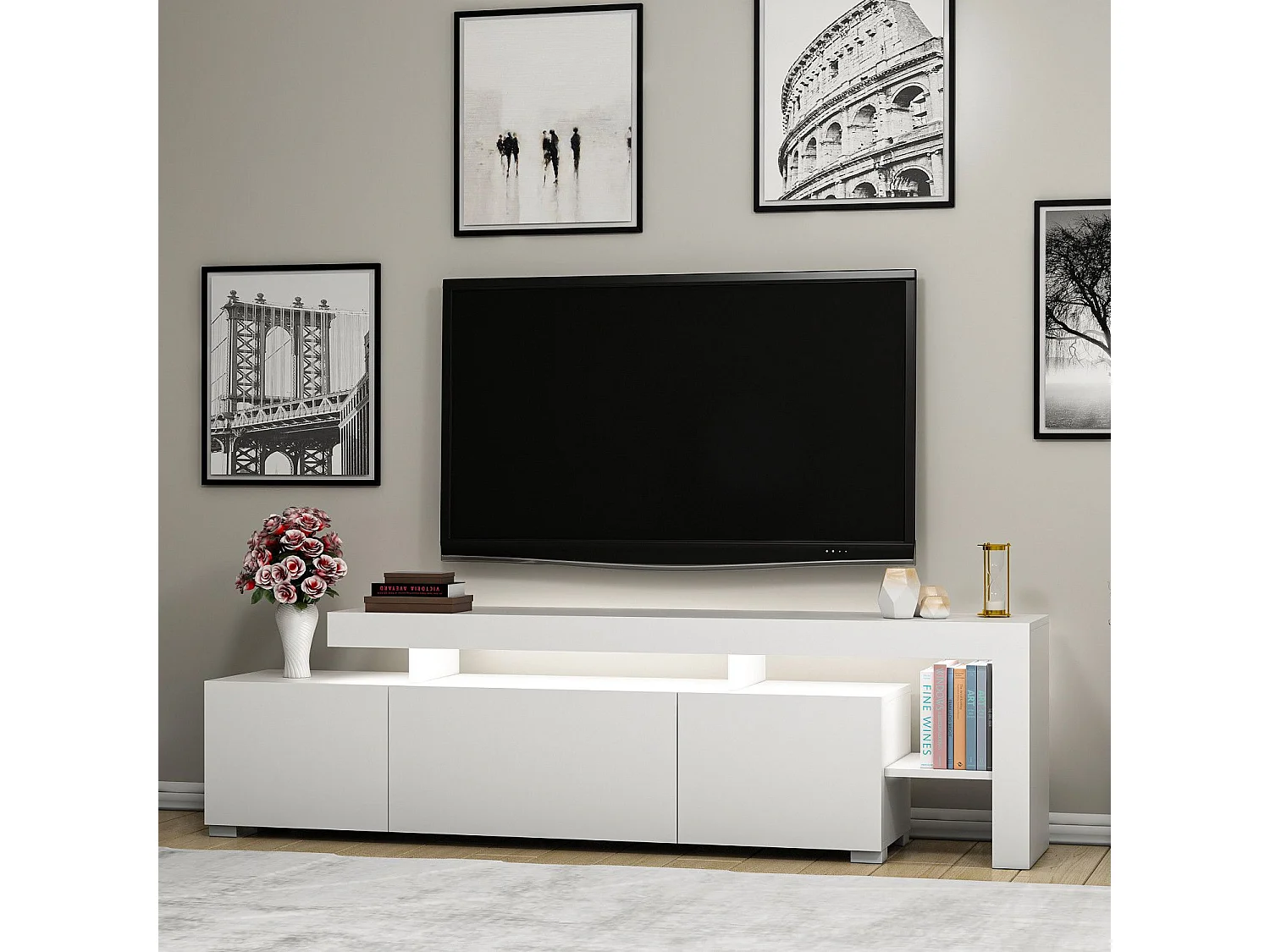 Meuble Tv design avec LED Jasir L192cm Blanc