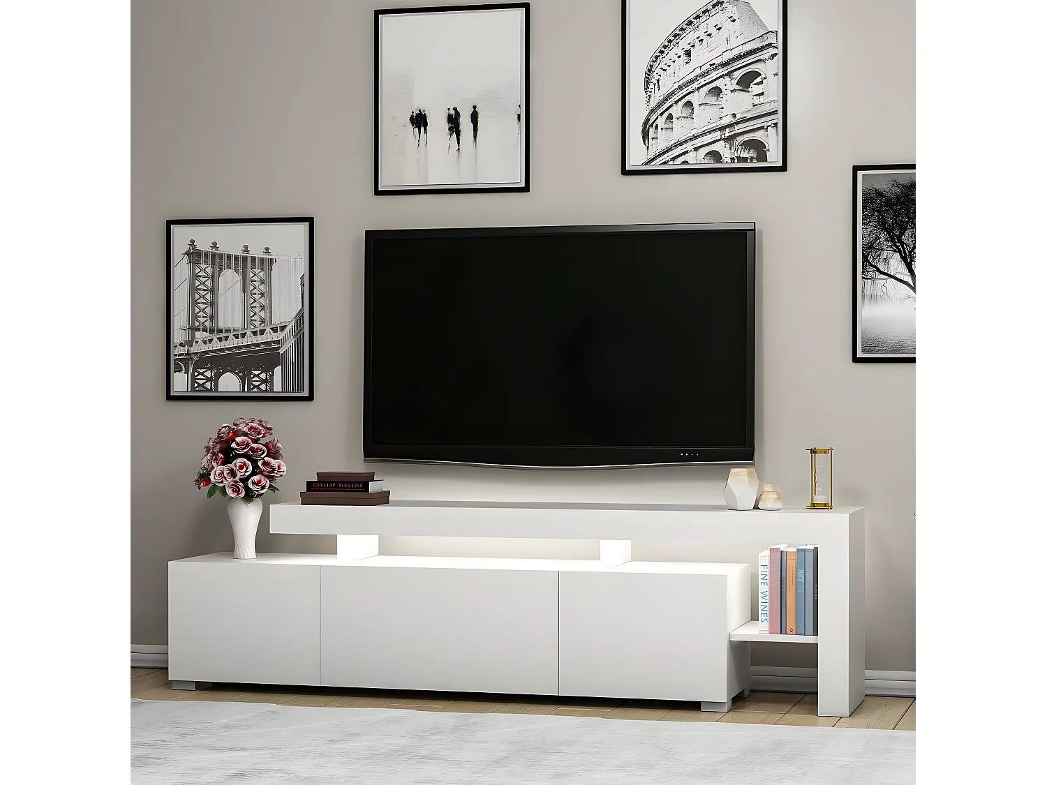 Meuble Tv design avec LED Jasir L192cm Blanc