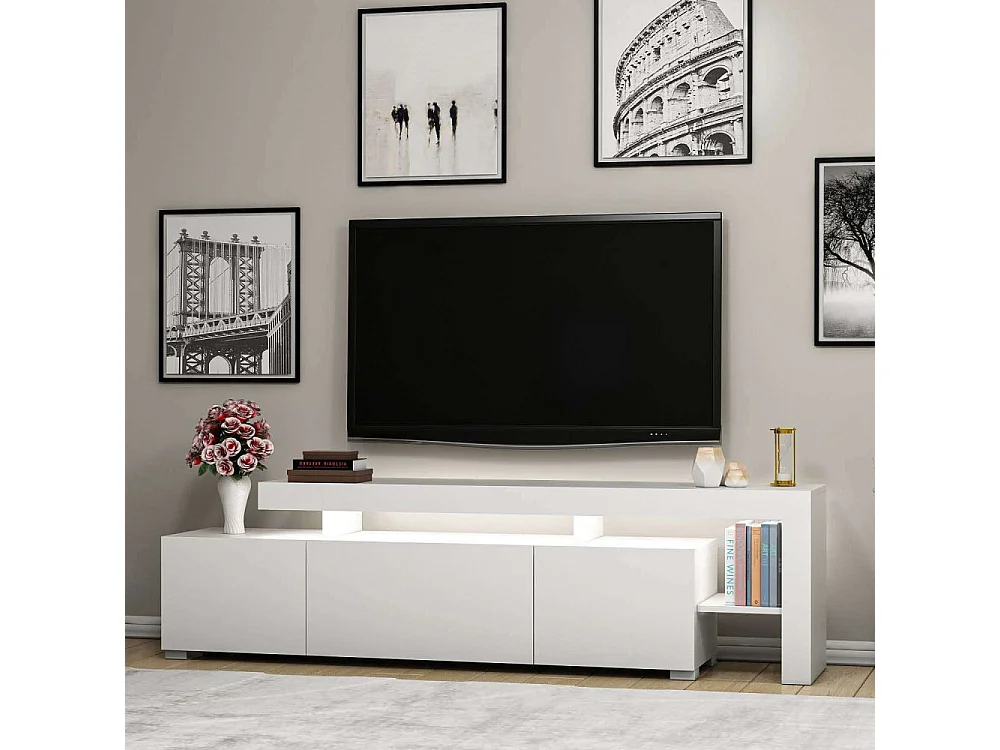 Meuble Tv design avec LED Jasir L192cm Blanc