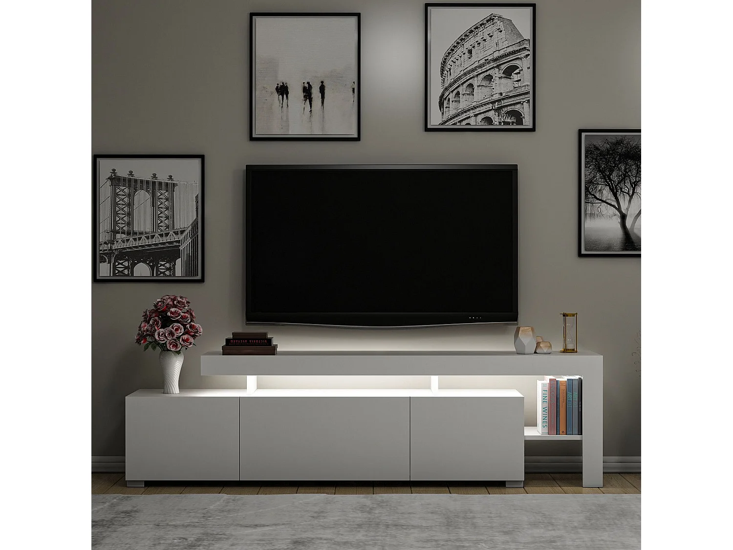 Meuble Tv design avec LED Jasir L192cm Blanc