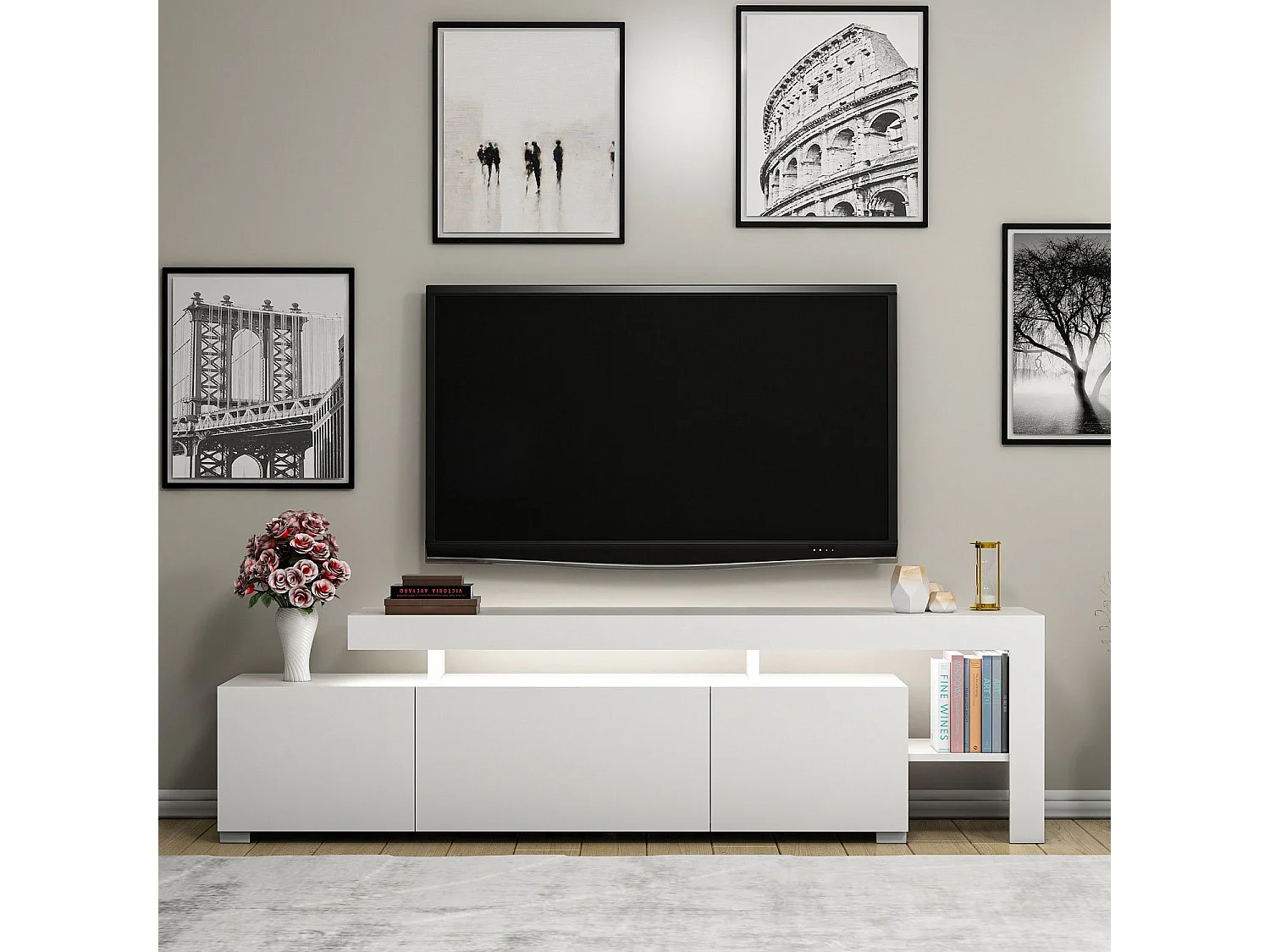 Meuble Tv design avec LED Jasir L192cm Blanc