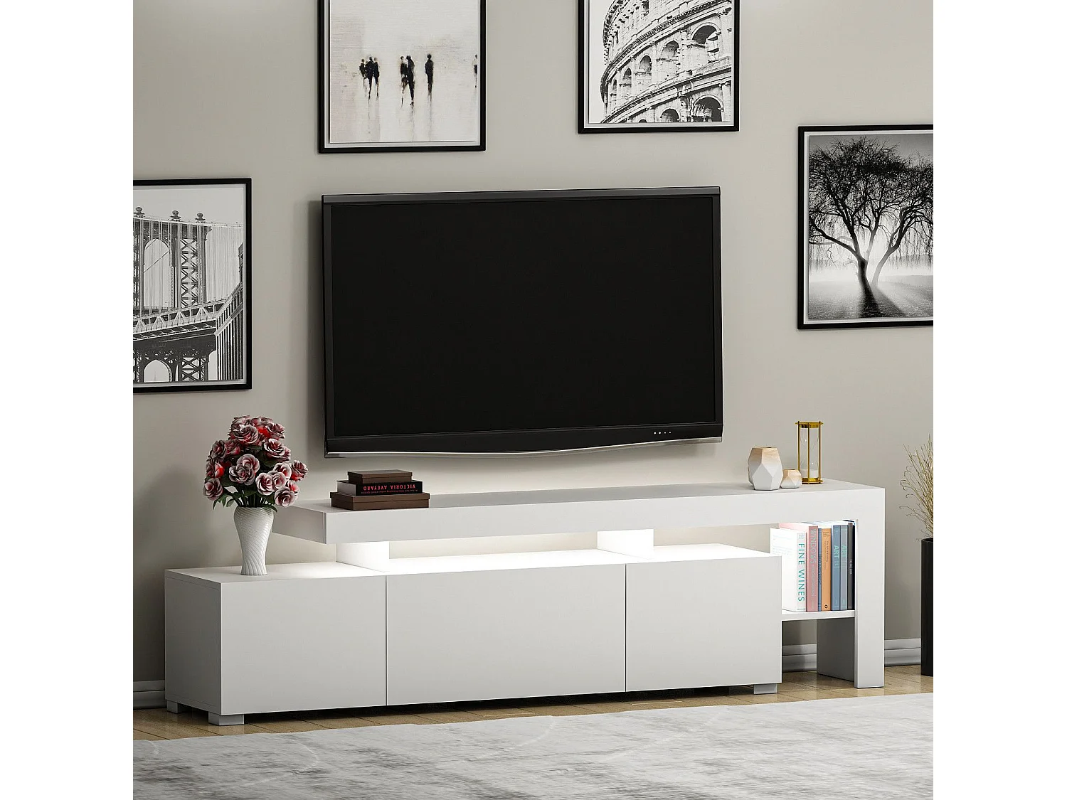 Meuble Tv design avec LED Jasir L192cm Blanc