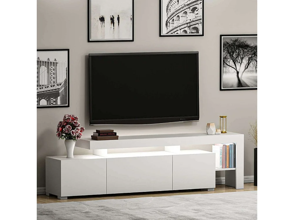 Meuble Tv design avec LED Jasir L192cm Blanc
