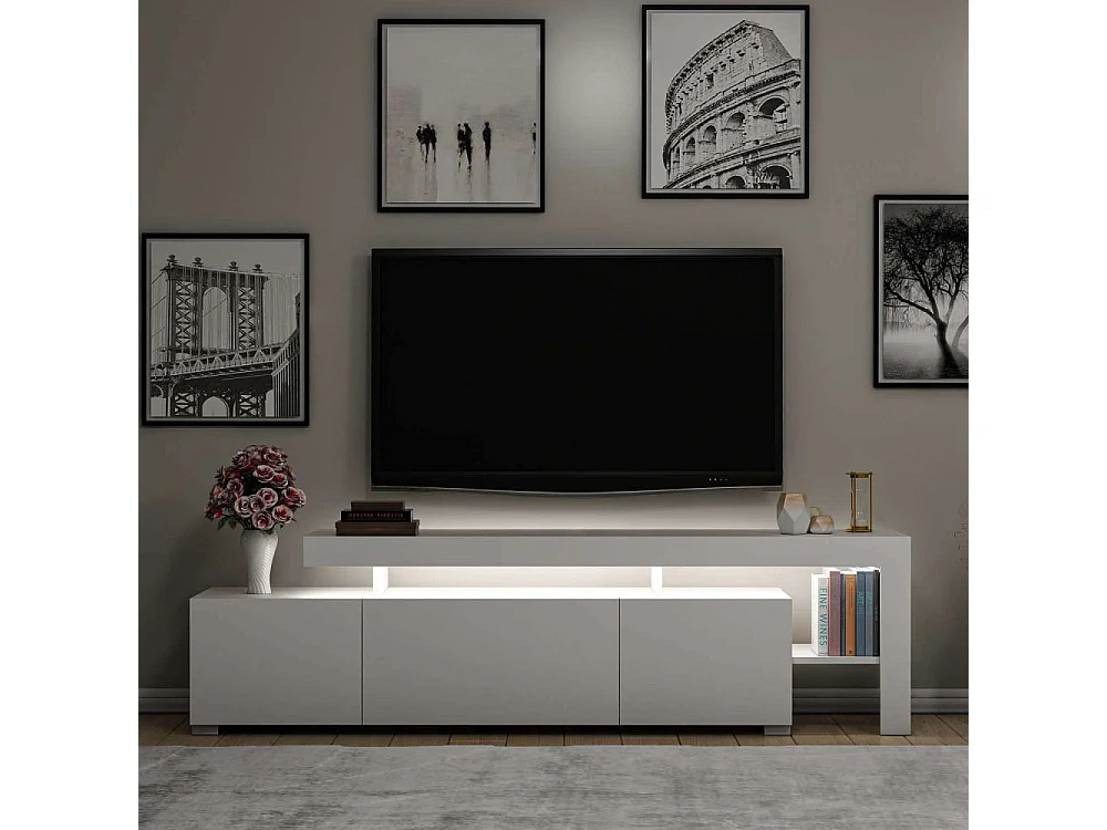 Meuble Tv design avec LED Jasir L192cm Blanc